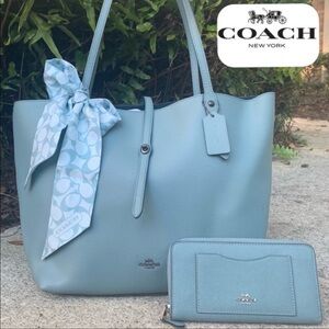 Coach Sky Chambray Blue Market Tote and Wallet Set